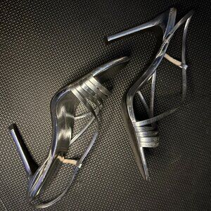 Jeffrey Campbell "Lilian" Sandal Strappy Heel Metallic Silver Size 8.5